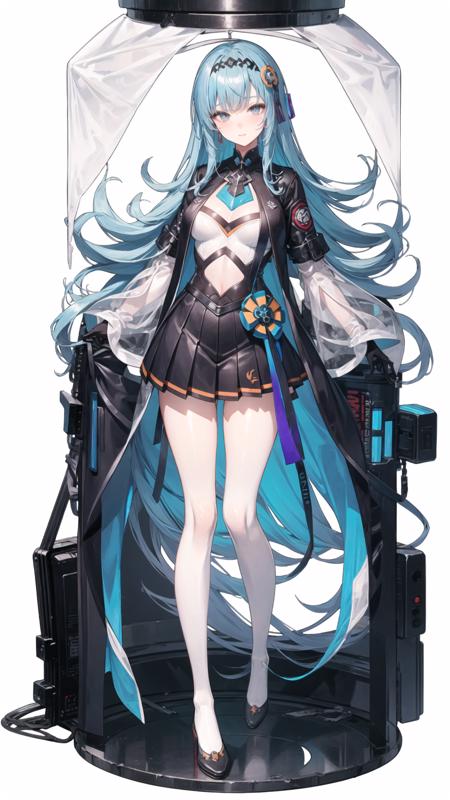 00201-3238514217-1girl, solo, full body, (curvy), ((bare legs)), shirts, pleated skirts, sci-fi clothes, (((hollow-carved design))), (holographic.png